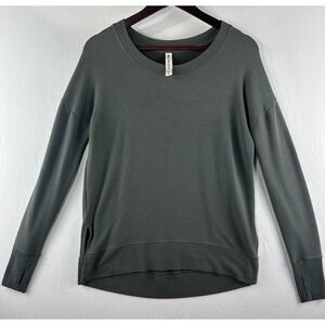 Athleta Coaster Luxe Sweatshirt Army Green Athleisure Yoga Cozy Soft Sz Small